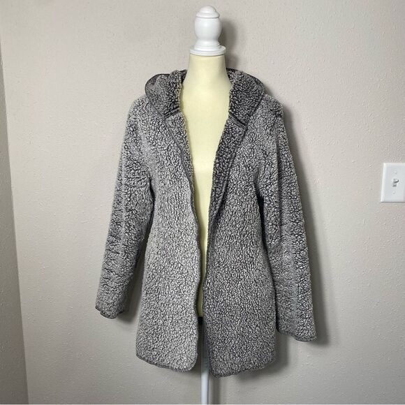 Victoria's Secret PINK Open Front Gray Sherpa Hooded Cardigan Women's Size Small - Picture 10 of 16